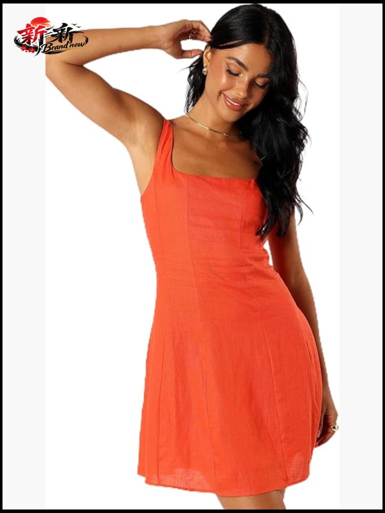 Women's Mini A-Line Dress With Shirred Back, Zip Closure, Short Sleeves